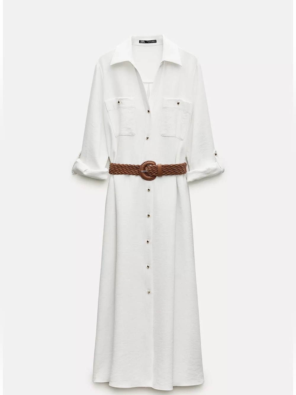 Zara Brown Braided Belt with Round Buckle